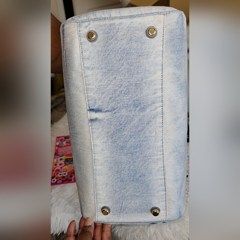 COACH Rowan Large Satchel Bag In Loved Denim With Charms - Picture 8 of 12